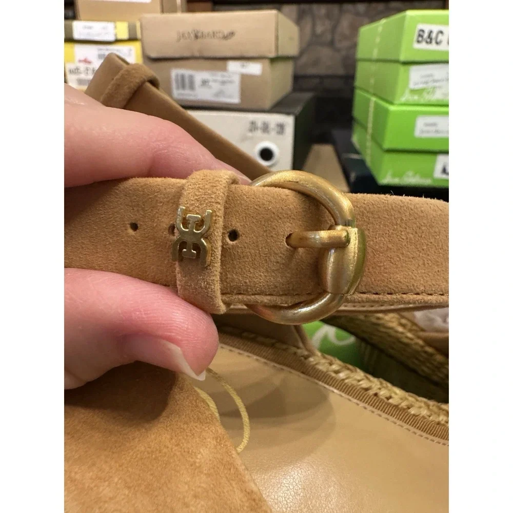 New Womens Sam Edelman Immie Ankle Strap Sand Suede Heeled Sandals Size 10 M